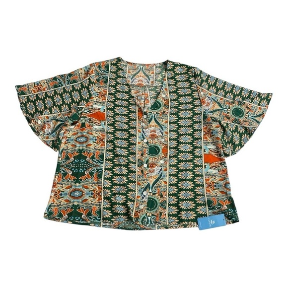 CUPSHE Women's Floral V Neck Button Front Bell Sleeve Blouse Top XL - Picture 7 of 13